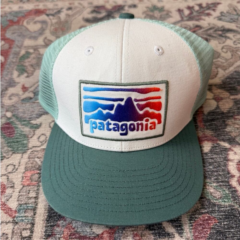 Patagonia Embroidered Logo Mesh Trucker Cap Hat Green White